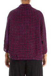 Cowl Neck Magenta Check Linen Blouse 2
