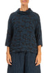 Cowl Neck Midnight Blue Circle Silk Linen Blouse 1