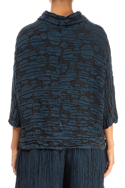 Cowl Neck Midnight Blue Circle Silk Linen Blouse 2