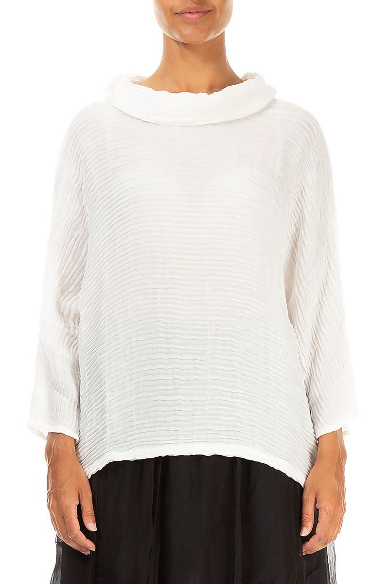 Cowl Neck Off White Plissé Silk Blouse 1