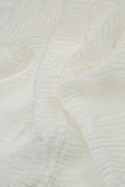Cowl Neck Off White Plissé Silk Blouse 5