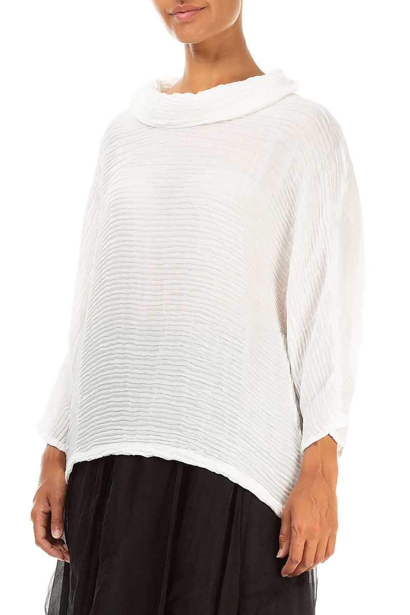 Cowl Neck Off White Plissé Silk Blouse 3