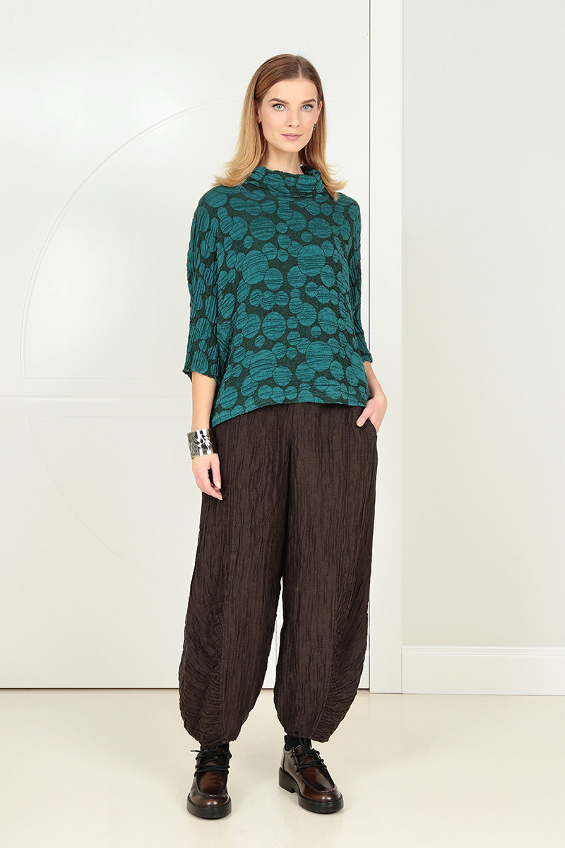 Cowl Neck Peacock Circle Silk Linen Blouse 6