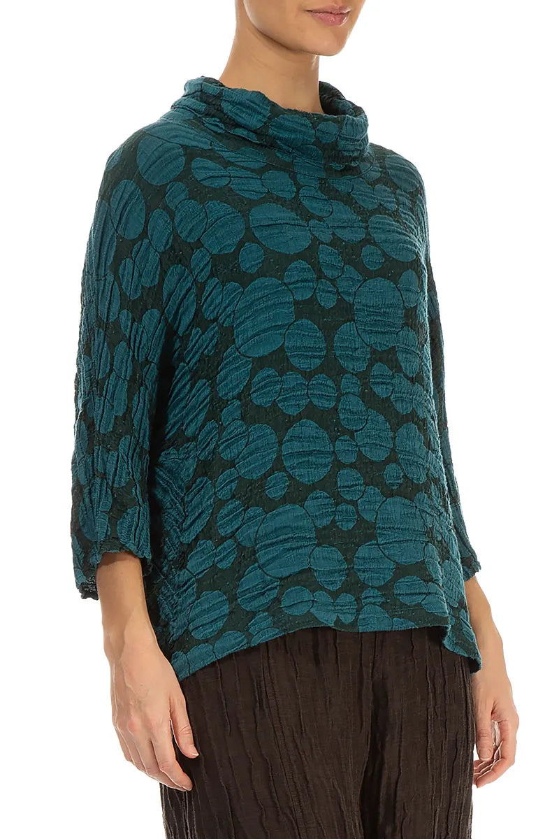 Cowl Neck Peacock Circle Silk Linen Blouse 3