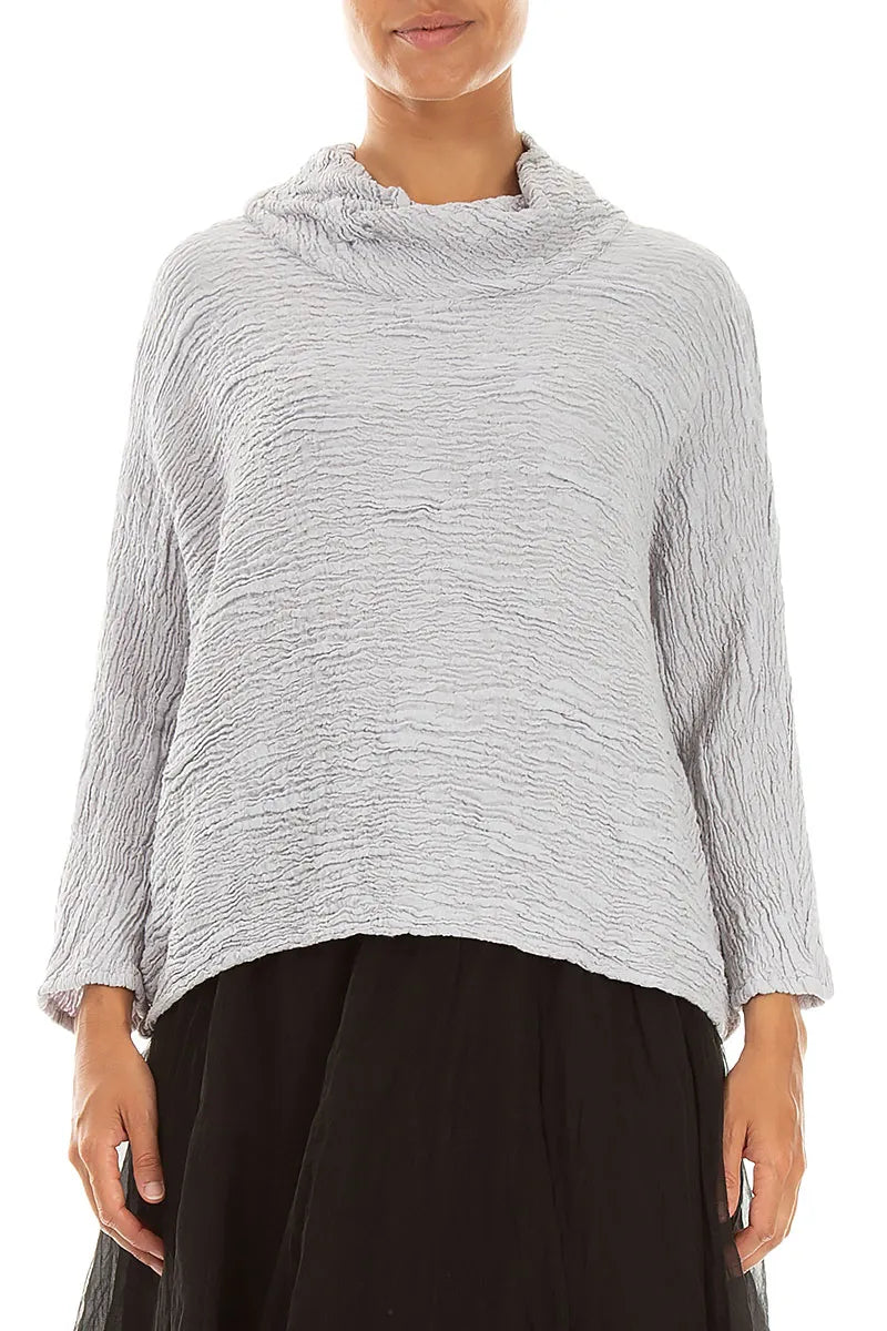 Cowl Neck Pearl Grey Textured Silk Linen Blouse 1