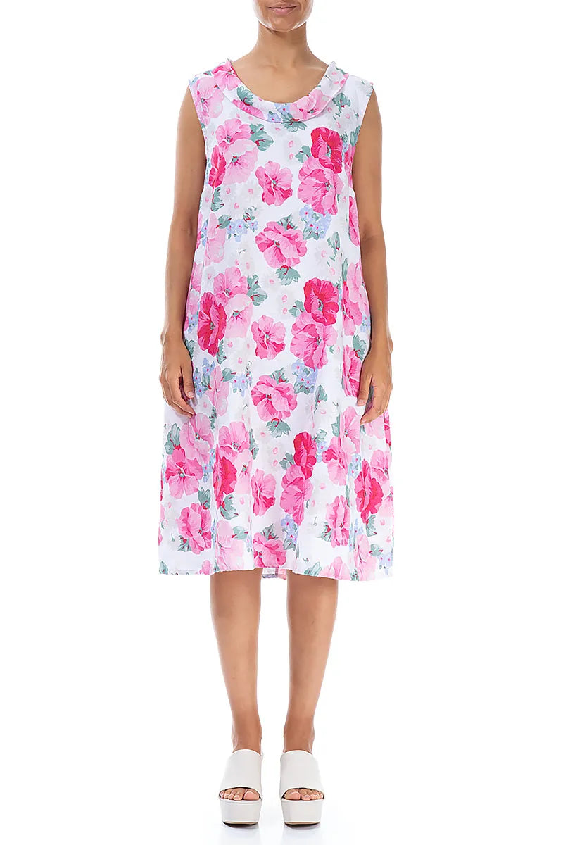 Cowl Neck Peony Blossom Linen Midi Dress 1