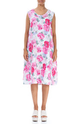 Cowl Neck Peony Blossom Linen Midi Dress 1
