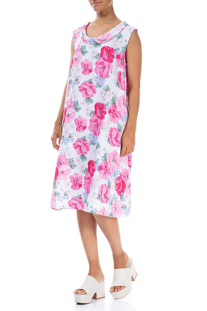 Cowl Neck Peony Blossom Linen Midi Dress 3