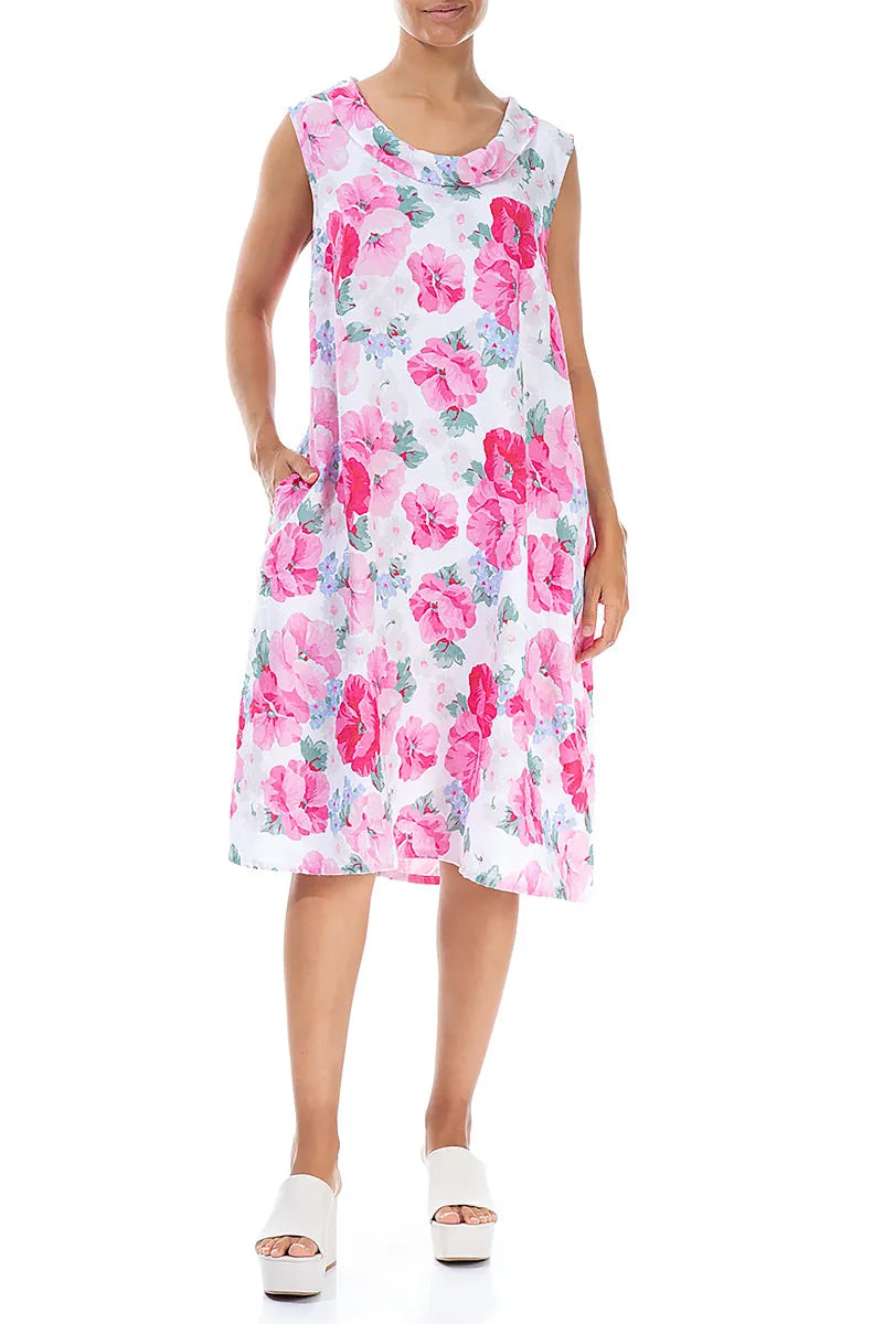 Cowl Neck Peony Blossom Linen Midi Dress 4