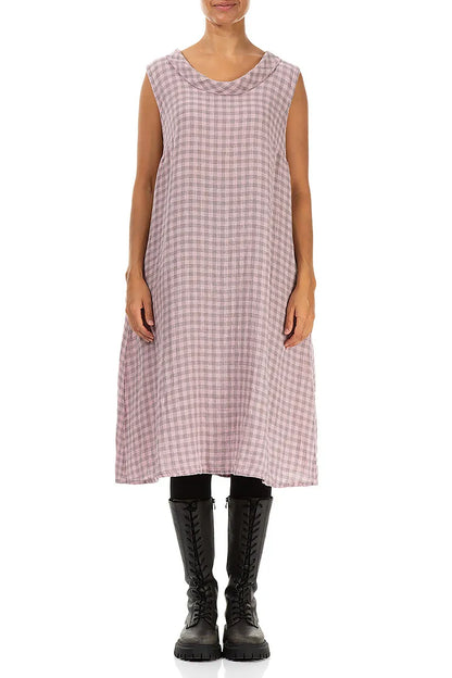 Midikleid aus rosa Karoleinen mit Wasserfallausschnitt