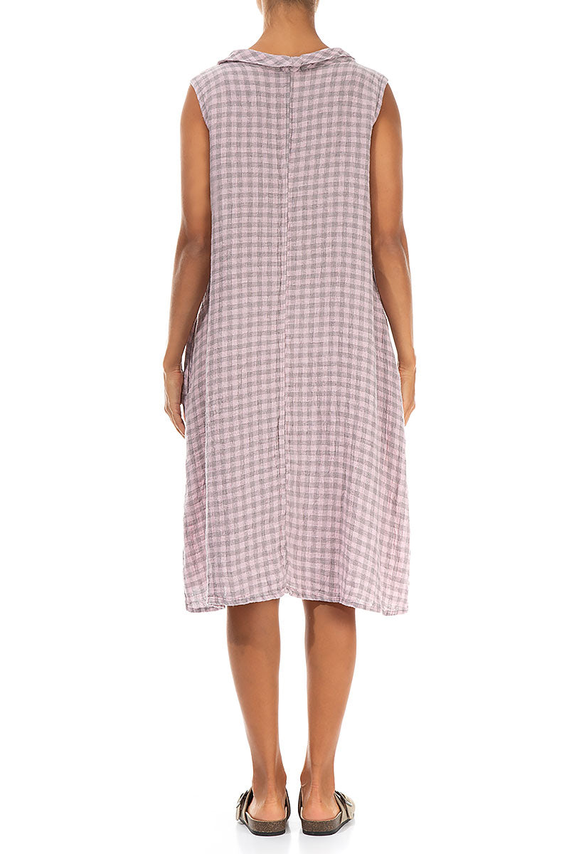Cowl Neck Pink Check Linen Midi Dress