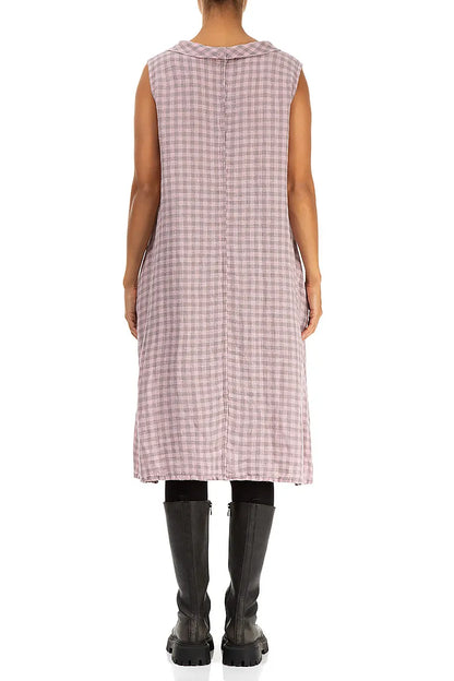 Midikleid aus rosa Karoleinen mit Wasserfallausschnitt