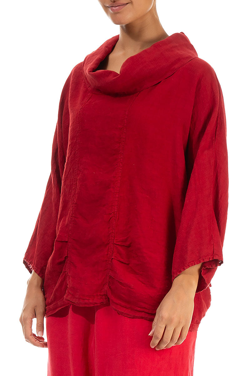 Cowl Neck Red Linen Blouse 3