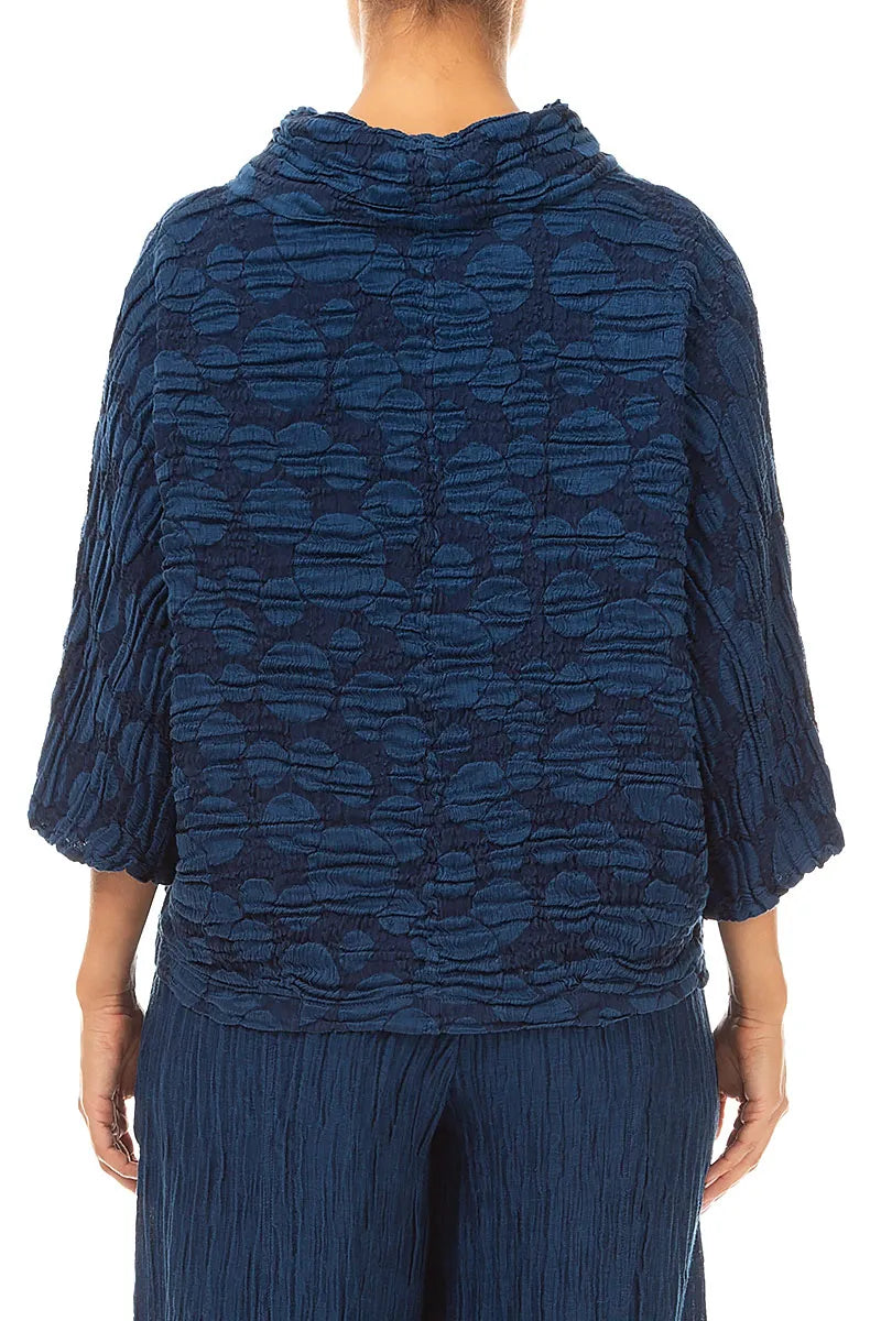 Cowl Neck Royal Blue Circle Silk Linen Blouse