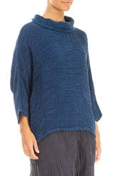 Cowl Neck Royal Blue Plissé Silk Blouse 3