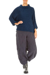 Cowl Neck Royal Blue Plissé Silk Blouse 4