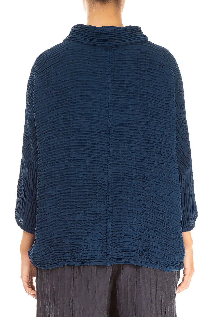 Cowl Neck Royal Blue Plissé Silk Blouse 2