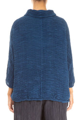 Cowl Neck Royal Blue Plissé Silk Blouse 2
