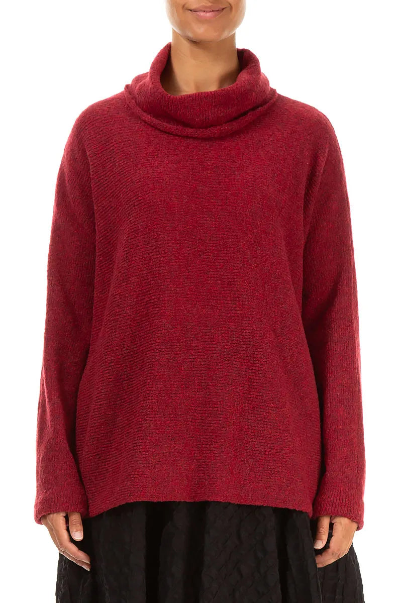 Cowl Neck Ruby Red Wool Sweater
