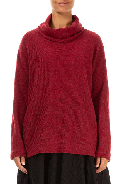 Cowl Neck Ruby Red Wool Sweater 1