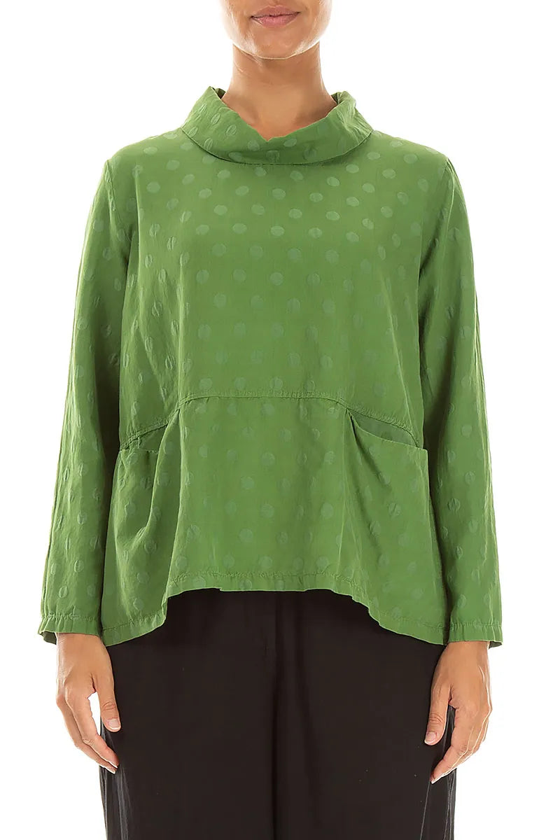 Cowl Neck Shamrock Green Dotty Silk Blouse