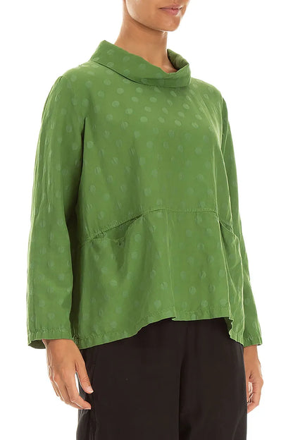 Cowl Neck Shamrock Green Dotty Silk Blouse