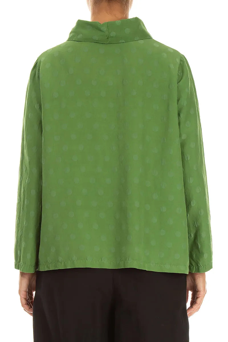 Cowl Neck Shamrock Green Dotty Silk Blouse