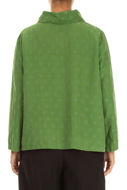 Cowl Neck Shamrock Green Dotty Silk Blouse
