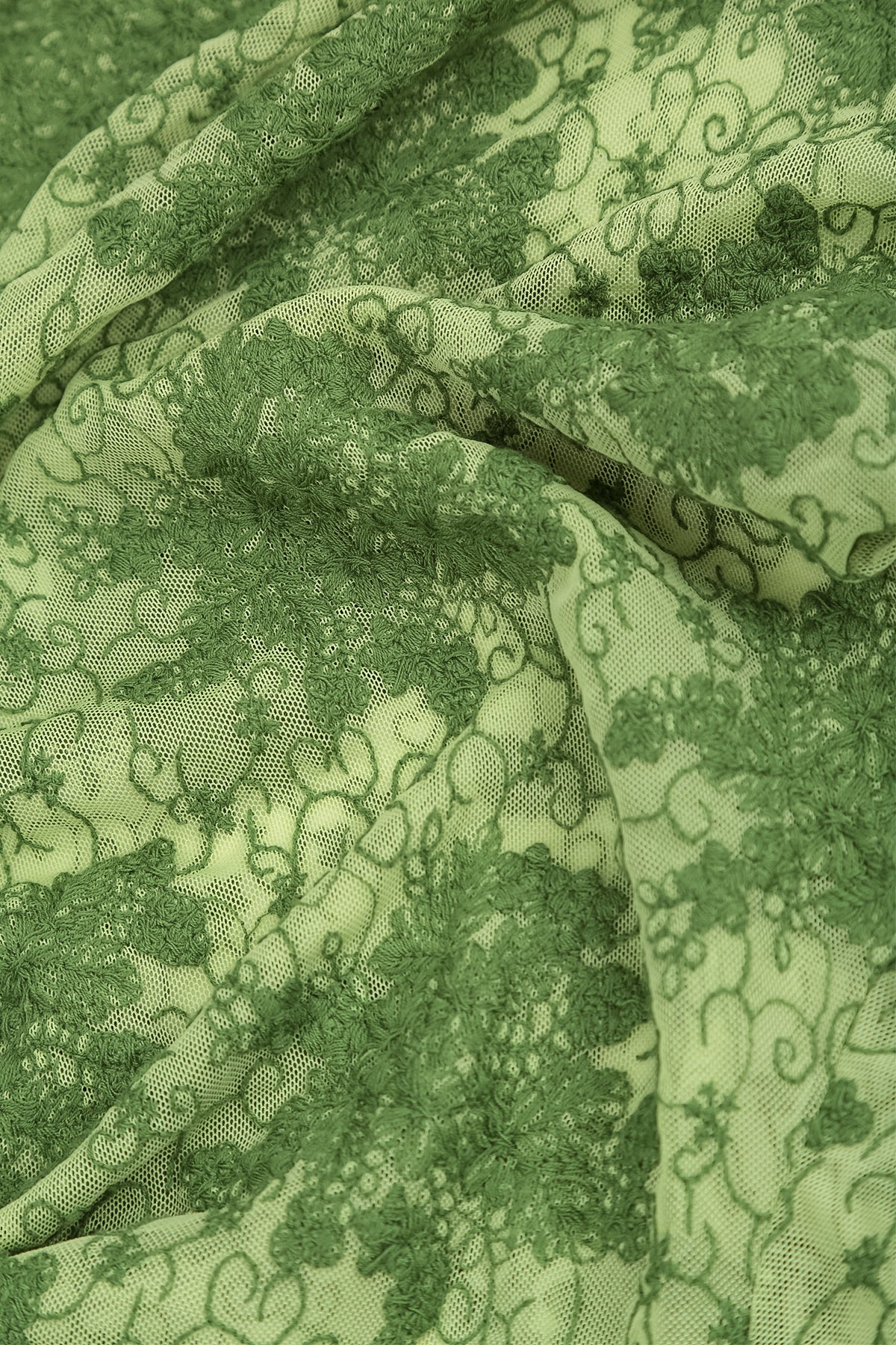 Cowl Neck Shamrock Green Floral Cotton Lace Blouse