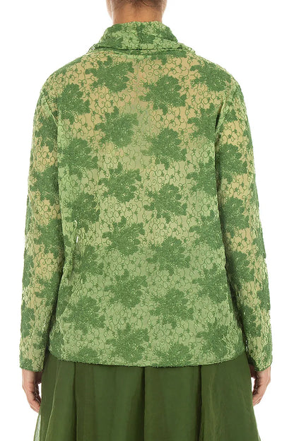 Cowl Neck Shamrock Green Floral Cotton Lace Blouse