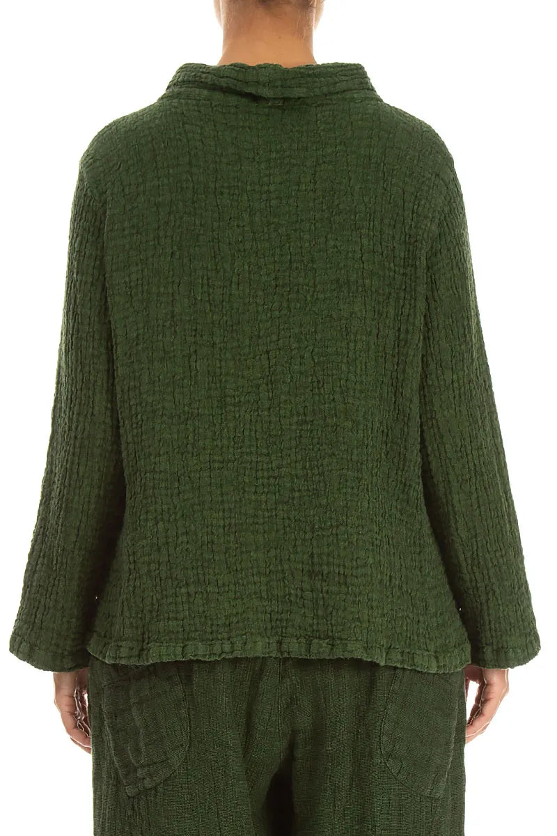 Cowl Neck Shamrock Green Textured Linen Blouse 2