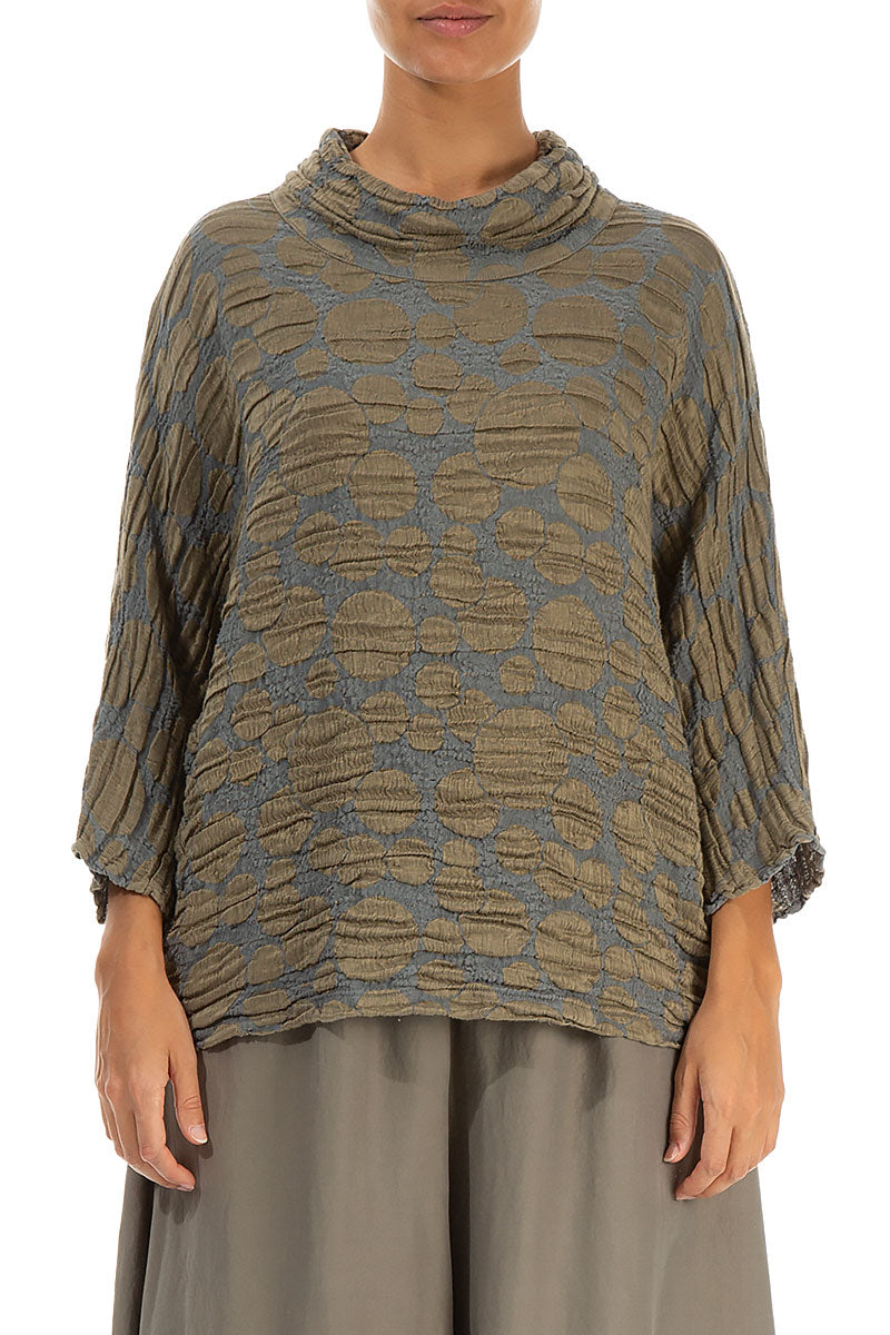 Cowl Neck Silver Sage Circle Silk Linen Blouse 1