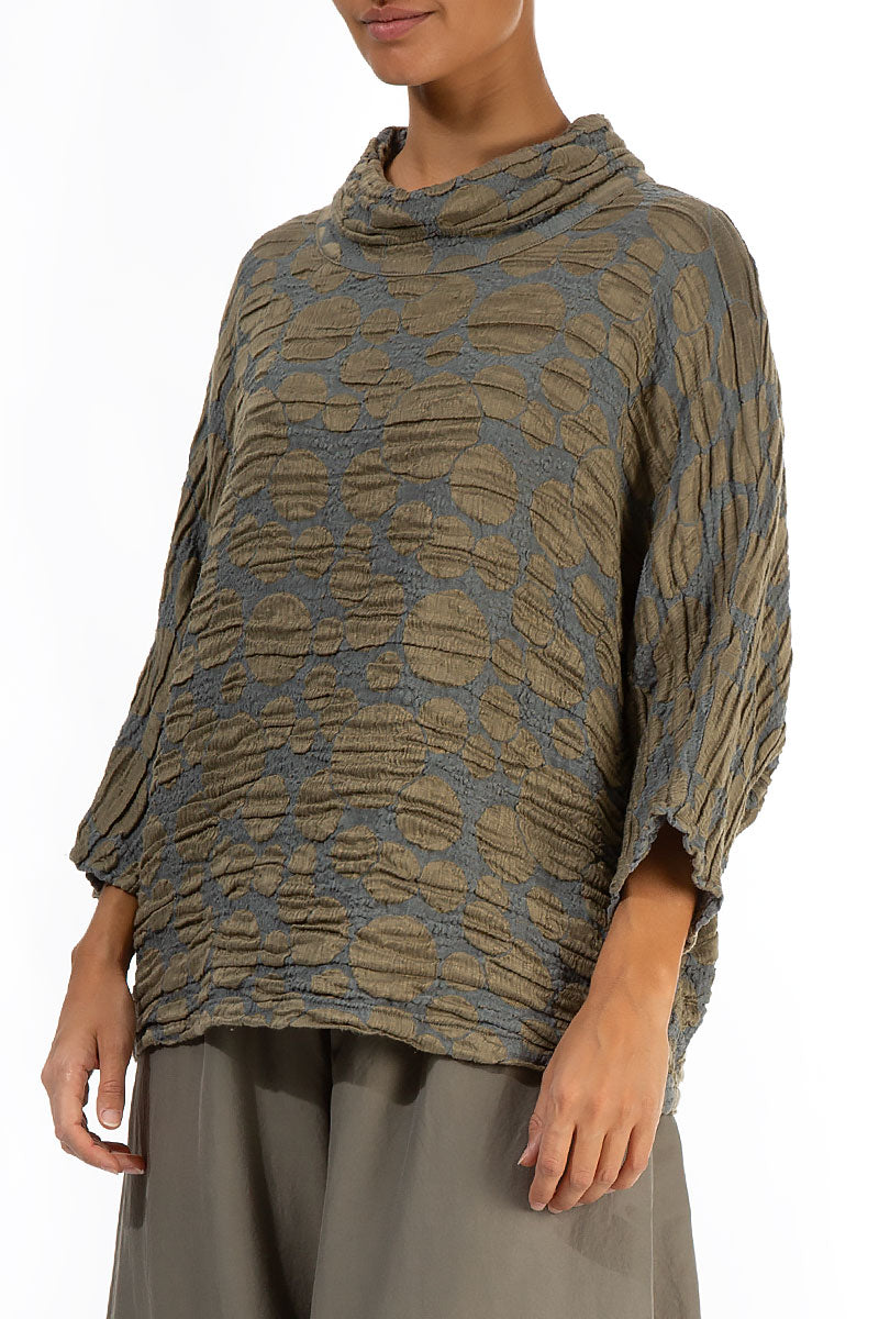 Cowl Neck Silver Sage Circle Silk Linen Blouse 3