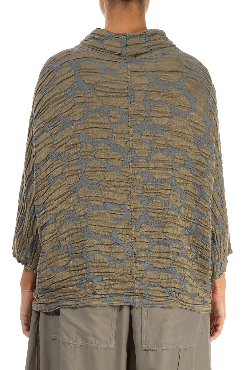 Cowl Neck Silver Sage Circle Silk Linen Blouse 2