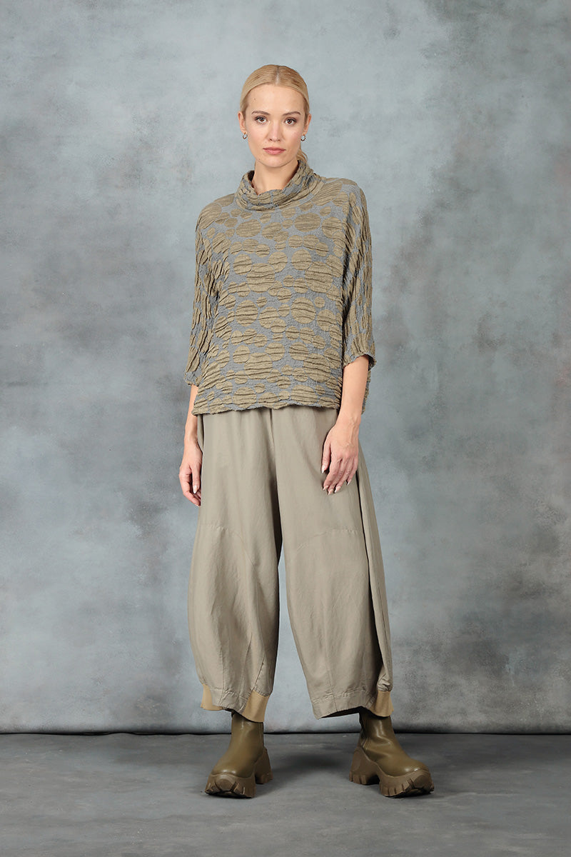 Cowl Neck Silver Sage Circle Silk Linen Blouse 6