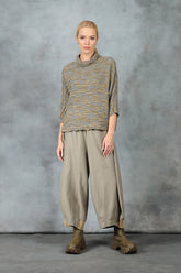 Cowl Neck Silver Sage Circle Silk Linen Blouse 6