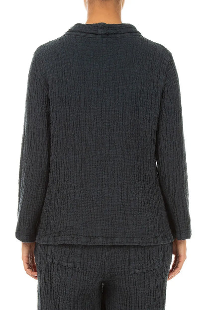 Cowl Neck Slate Textured Linen Blouse 2