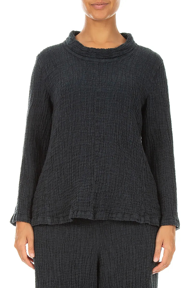 Cowl Neck Slate Textured Linen Blouse 1