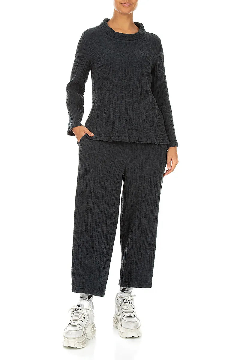 Cowl Neck Slate Textured Linen Blouse 4