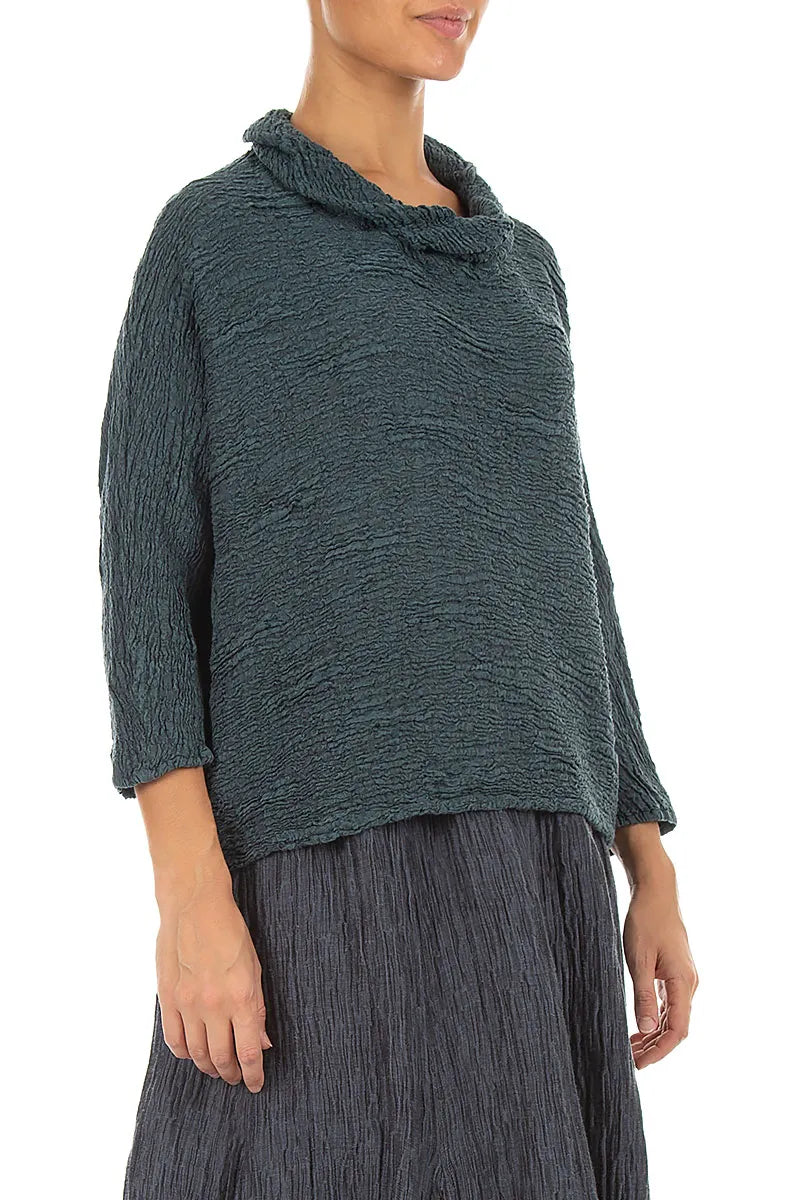 Cowl Neck Slate Textured Silk Linen Blouse 3