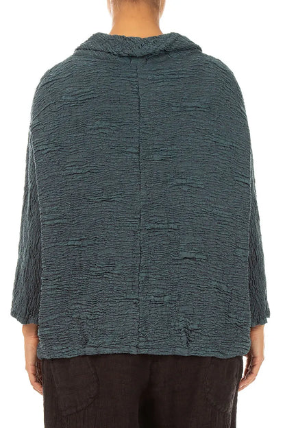 Cowl Neck Slate Textured Silk Linen Blouse