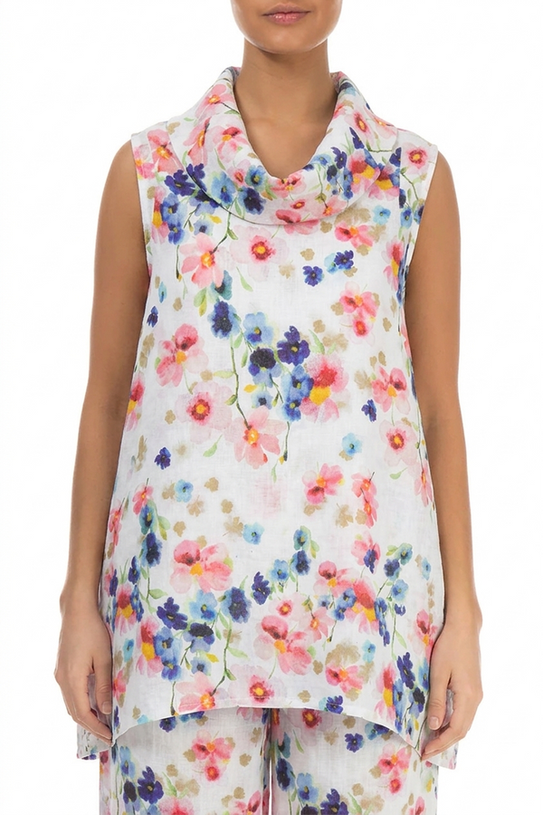 Cowl Neck Sleeveless Primrose Linen Tunic 1