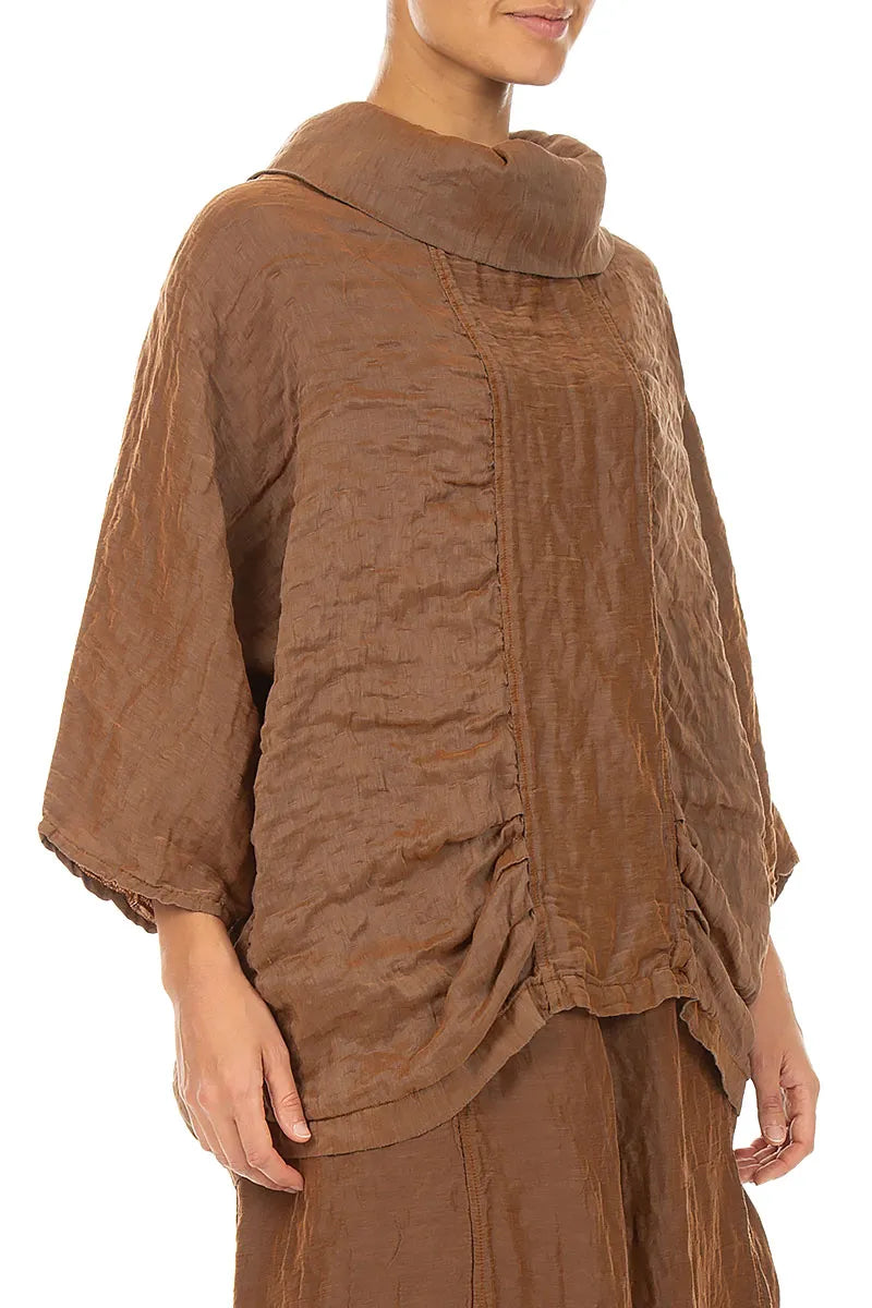 Cowl Neck Textured Aged Copper Silk Blouse 3