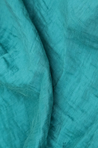 Cowl Neck Textured Turquoise Silk Linen Blouse 5