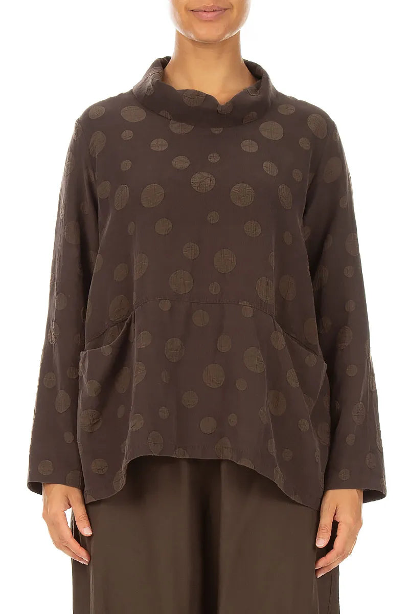 Cowl Neck Truffle Brown Bubble Silk Cotton Blouse