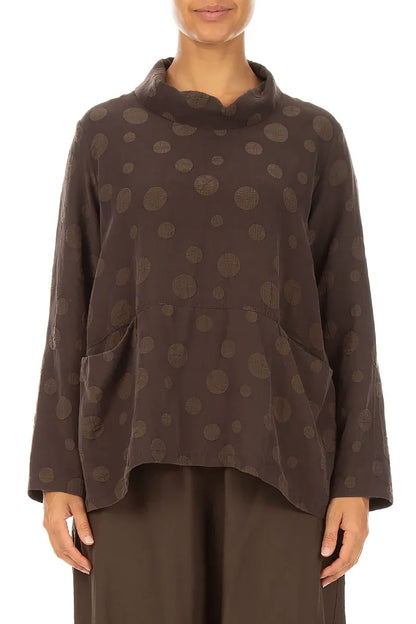 Cowl Neck Truffle Brown Bubble Silk Cotton Blouse