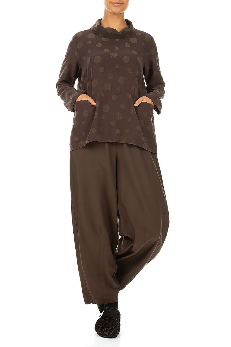 Cowl Neck Truffle Brown Bubble Silk Cotton Blouse
