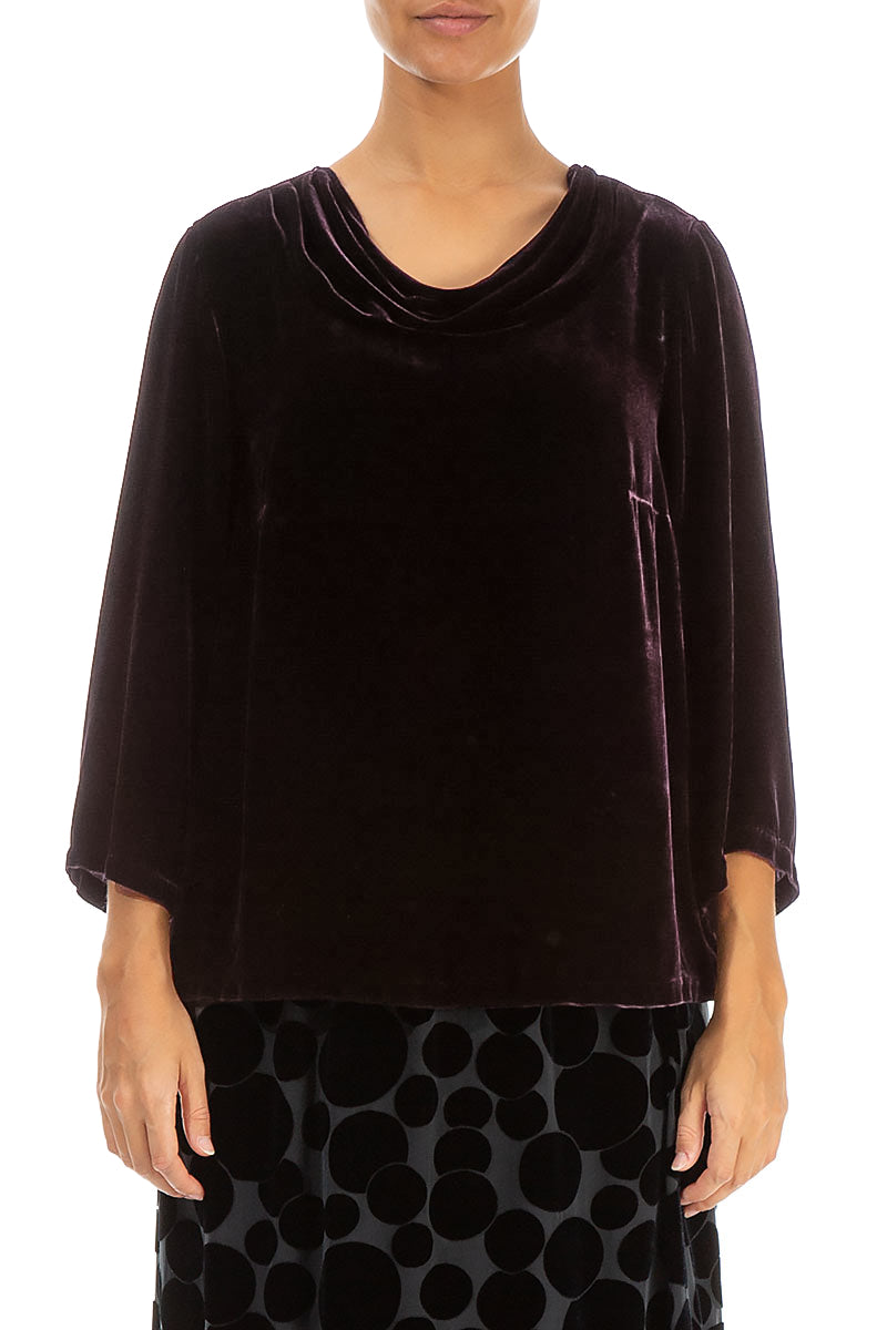 Cowl Neck Vintage Violet Silk Velvet Blouse 2
