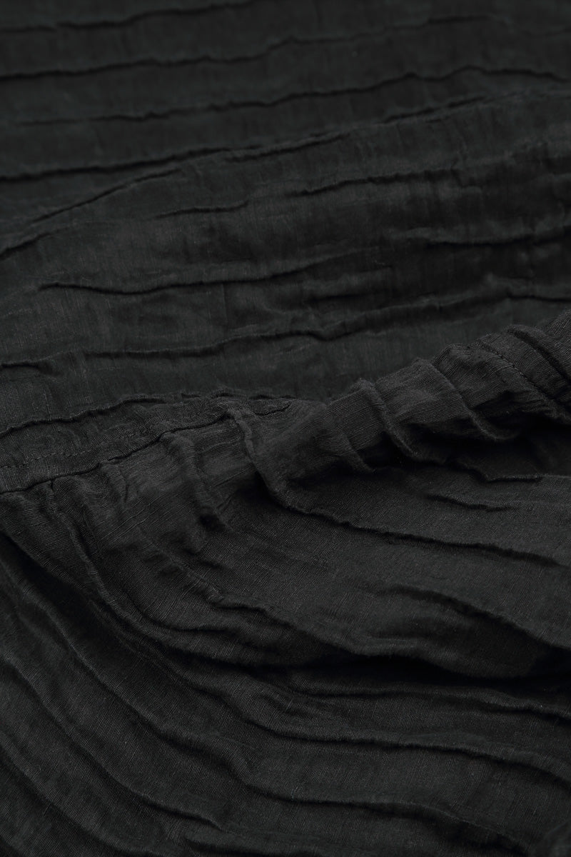 Crinkled Black Silk Linen Midi Dress 5