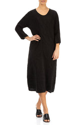 Crinkled Black Silk Linen Midi Dress 4